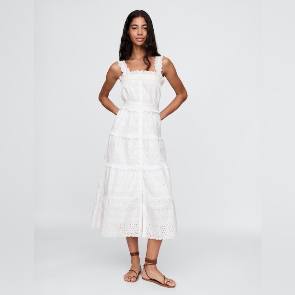 NWT Gap x Doen White Eyelet MIDI Dress Sz Medium